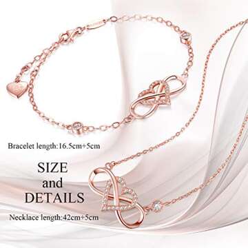 BlingGem Bracelet for Women Infinity Rose Gold-Plated 925 Sterling Silver Cubic Zirconia Infinity Heart Charm Love Together Forever Birthday Jewelry Gifts for Women Wife