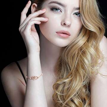 BlingGem Bracelet for Women Infinity Rose Gold-Plated 925 Sterling Silver Cubic Zirconia Infinity Heart Charm Love Together Forever Birthday Jewelry Gifts for Women Wife