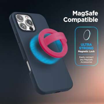 Encased Magnetic Phone Grip Holder Compatible with MagSafe - Silicone Finger Loop in Dark Pink