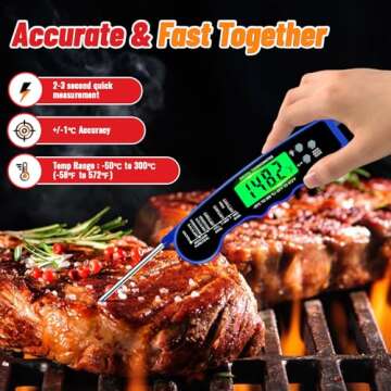 Meat Thermometer Digital, IP67 Waterproof Food Thermometer for Cooking and Baking, Instant Read Meat...