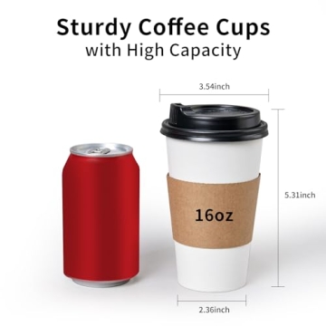YEEHAW 16 oz 50 Pack Disposable Paper Coffee Cups with Lids & Sleeves, To Go Hot Cups for Coffee, Hot Beverage Drinking Cup, Ideal for Cafes, Bistros