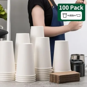YEEHAW 16 oz 50 Pack Disposable Paper Coffee Cups with Lids & Sleeves, To Go Hot Cups for Coffee, Hot Beverage Drinking Cup, Ideal for Cafes, Bistros