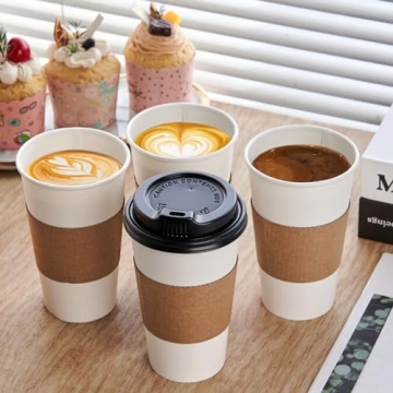 YEEHAW 16 oz 50 Pack Disposable Paper Coffee Cups with Lids & Sleeves, To Go Hot Cups for Coffee, Hot Beverage Drinking Cup, Ideal for Cafes, Bistros