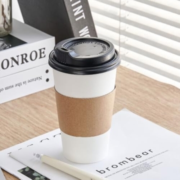 YEEHAW 16 oz 50 Pack Disposable Paper Coffee Cups with Lids & Sleeves, To Go Hot Cups for Coffee, Hot Beverage Drinking Cup, Ideal for Cafes, Bistros