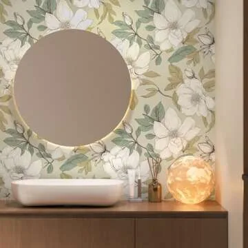 Floral Wallpaper Peel and Stick, Beige/White Flowers Contact Paper 17.5" x 393.7", Vintage Botanical...