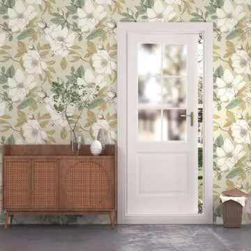 Floral Wallpaper Peel and Stick, Beige/White Flowers Contact Paper 17.5" x 393.7", Vintage Botanical Boho Wall Paper Waterproof Self Adhesive Removable for Room Shelves Cabinet Drawer Table Decor