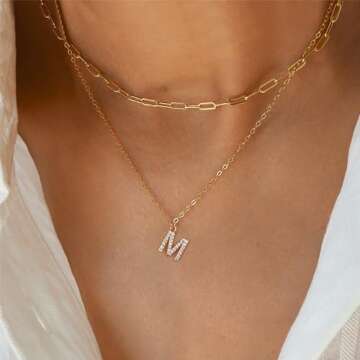 Yoosteel Initial Necklaces for Women Gifts, 14K Gold Plated Layered Gold Necklace Personalized CZ Le...