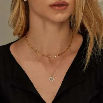 Yoosteel Initial Necklaces for Women Gifts, 14K Gold Plated Layered Gold Necklace Personalized CZ Letter M Pendant Initial Necklace Gold Layered Initial Necklace for Women Gold Jewelry for Women