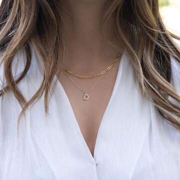Yoosteel Initial Necklaces for Women Gifts, 14K Gold Plated Layered Gold Necklace Personalized CZ Letter M Pendant Initial Necklace Gold Layered Initial Necklace for Women Gold Jewelry for Women