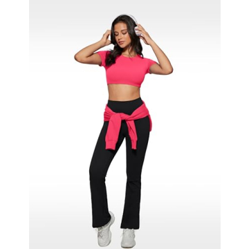 INGIA Women's Stylish Padded Crew Neck Workout Top