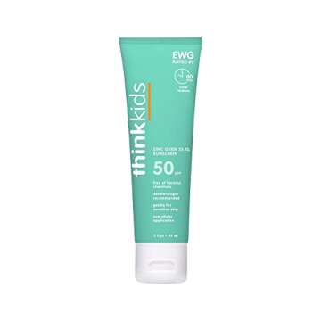 Thinkkids SPF 50+ Mineral Sunscreen, 3 oz + Thinkkids SPF 30 Clear Zinc Oxide Sunscreen, 3 oz, Water...