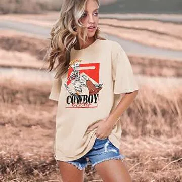 Funny Cowboy Graphic Tee for Women - Casual Style