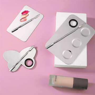 Makeup Mixing Palette, KissDate Makeup Spatula Palette with Foundation Spatula, Stainless Steel Makeup MixingTray Nail Art Palette Foundation Mixing Tray Cosmetic Spatula Makeup Palette Makeup Mixer