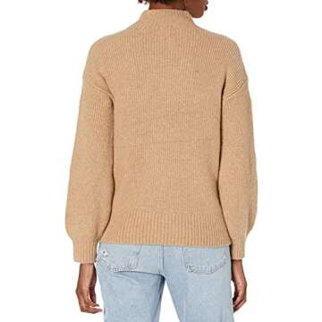 Goodthreads Women's Boucle Shaker Stitch Balloon-Sleeve Sweater, Camel Heather, Small