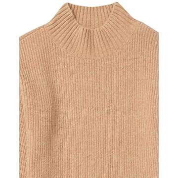 Goodthreads Women's Boucle Shaker Stitch Balloon-Sleeve Sweater, Camel Heather, Small