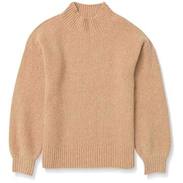 Goodthreads Women's Boucle Shaker Stitch Balloon-Sleeve Sweater, Camel Heather, Small