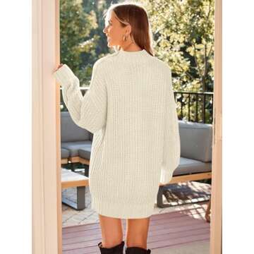 LILLUSORY Women's Crewneck Oversized Sweater Dress 2024 Fall Fashion Cable Knit Long Sleeve Dresses Chunky Pullover Tops Apricot M