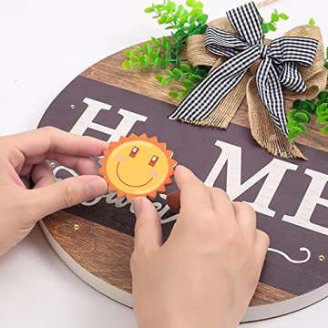 Interchangeable Welcome Sign for Front Door with 14 Changeable Icons, Farmhouse Front Porch Decor Ru...