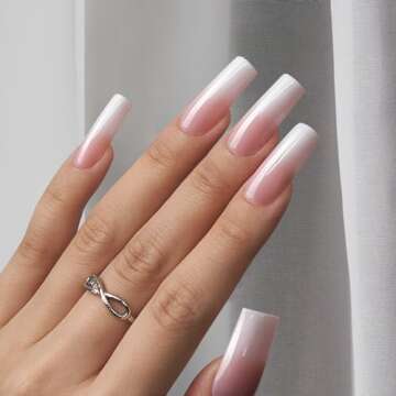 BTArtboxnails XCOATTIPS Ombre Nails - Square Press on Nails Long, 150Pcs Nail Tips Pink White Gradie...