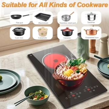 Traenvir 12 Inch Electric Cooktop 2 Burner 3000W Touch Control