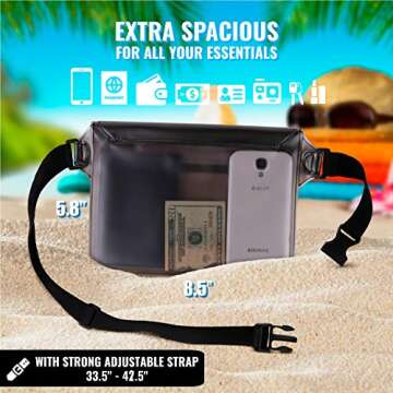 AiRunTech Waterproof Pouch with Waist Strap (2 Pack) | Adjustable Waterproof Dry Fanny Bag for Boating Swimming Kayaking Surfing | Beach Cruise Travel Accessories Essentials Vacation Must haves