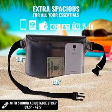 AiRunTech Waterproof Pouch with Waist Strap (2 Pack) | Adjustable Waterproof Dry Fanny Bag for Boating Swimming Kayaking Surfing | Beach Cruise Travel Accessories Essentials Vacation Must haves
