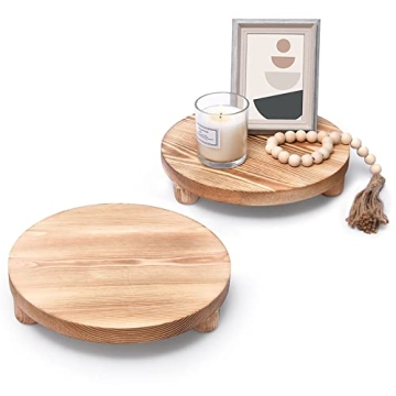 HULISEN Wooden Pedestal Stands Set of 2 Rustic Decor