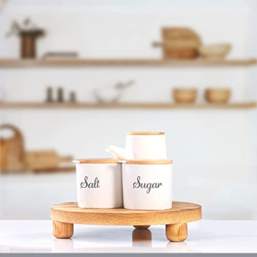 HULISEN Wooden Pedestal Stands Set of 2 Rustic Decor