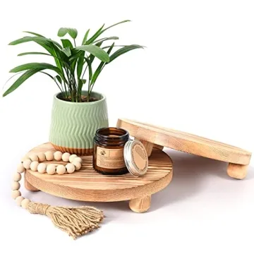 HULISEN Wooden Pedestal Stands Set of 2 Rustic Decor