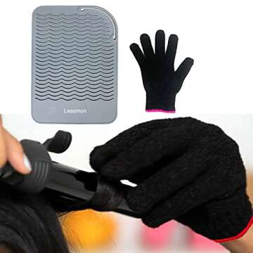 Flat Iron Travel Mat, Curling Iron Counter Protector with Heat Resistant Glove for Curling Irons, Ha...