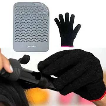 Flat Iron Travel Mat, Curling Iron Counter Protector with Heat Resistant Glove for Curling Irons, Ha...