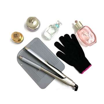 Flat Iron Travel Mat, Curling Iron Counter Protector with Heat Resistant Glove for Curling Irons, Hair Straightener, Flat Irons and Hair Styling Tools, 9” x 6.5”, Gray by Lessmon