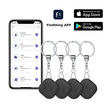 Nutale Findthing Key Finder Smart Tag 4-Pack - Bluetooth Tracker Item Locator with Key Chain - Both iOS and Android Compatible for Keys Pet Wallets Backpacks and Tablets