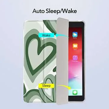 Idocolors Matcha Green Love Heart Pad Case Cute Girly Anti-Scratch Shockproof with Pencil Holder Lightweight Smart Trifold Stand Case for 8th Generation ipad (Model Number: A2270/A2428/A2429/A2430)