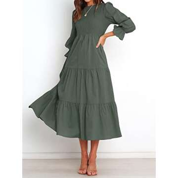 BTFBM Women Casual Long Sleeve Dress Fall Dresses 2025 Solid Color Relaxed Fit Smocked Tiered Flowy ...