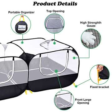 LISINAN Small Animal Pet Playpen with Feeder Bowl and Storage Bag, Portable & Breathable Chicken Coo...