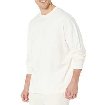 Amazon Essentials Men's Long-Sleeve T-Shirt Oversized-Fit Organic Cotton, Eggshell White, Large
