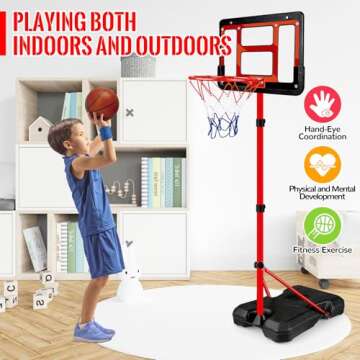 Kids Basketball Hoop with Stand, Adjustable Basketball Set, Toddler Basketball Toys for Boys Age 3 4...