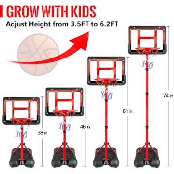 Kids Basketball Hoop with Stand, Adjustable Basketball Set, Toddler Basketball Toys for Boys Age 3 4 5 6 7 8, Indoor Outdoor Backyard Sport Game Gifts
