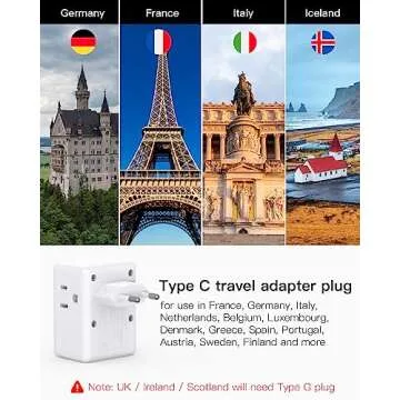 2 Pack European Travel Plug Adapter, International Power Plug Adapter with 3 Outlets 3 USB Charging Ports(2 USB C), Type C Plug Adapter Travel Essentials to Most Europe EU Spain Italy France Germany