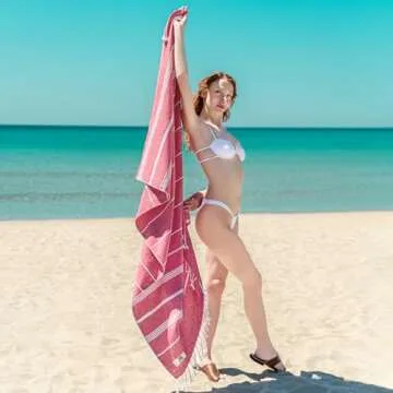 EPHESUS TOWELS Turkish Beach Towel - 38x70 inch Oversized - Sultan Design - Turkish Towel for Beach,...