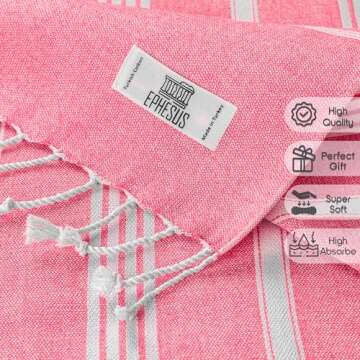 EPHESUS TOWELS Turkish Beach Towel - 38x70 inch Oversized - Sultan Design - Turkish Towel for Beach, Bath, Pool, Gym, Yoga - Prewashed, Lightweight, Quick Dry (Pink)