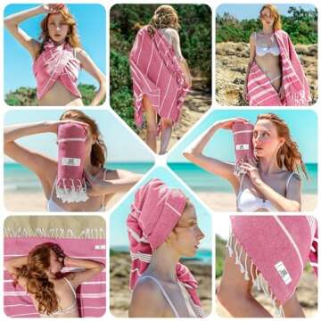 EPHESUS TOWELS Turkish Beach Towel - 38x70 inch Oversized - Sultan Design - Turkish Towel for Beach, Bath, Pool, Gym, Yoga - Prewashed, Lightweight, Quick Dry (Pink)