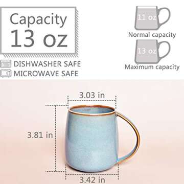 Bosmarlin Matte Ceramic Coffee Mug: Lake Blue 13 oz Perfect for Home and Office