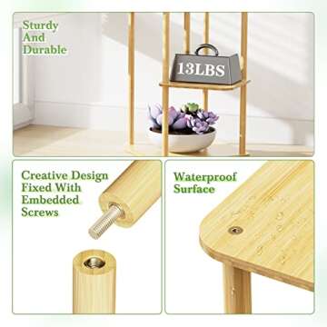 MUDEELA Plant Stand Indoor, 5 Tier Tall Plant Shelf Plant Holders, Bamboo Plant Stands Corner Plant Stand for Multiple Plants for Indoor, Outdoor, Corner, Balcony, Living Room and Bedroom