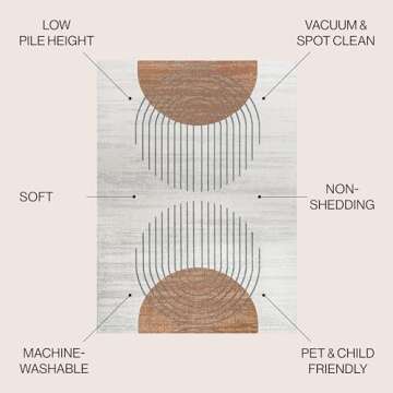 JONATHAN Y WSH311A-4 Kallax Geometric Modern Low-Pile Machine-Washable Area Rug, Contemporary, Moder...