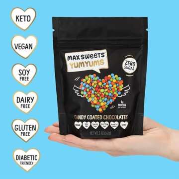 Max Sweets Dark Chocolate YumYums - Delicious Sugar Free Candy Ideal for Keto, Gluten Free, Diabetic, Low Carb, No Sugar Diets - Vegan Chocolate with Candy Coating - 3 Pack
