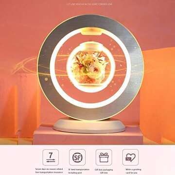 Levitating Air Bonsai Flower Lamp, Mini Sky-Garden Rotating Rose Flower Preserved Eternal Flower Magnetic Levitation Suspension Floating Flower Night Light, Gift for Valentines Day/Birthday (White)