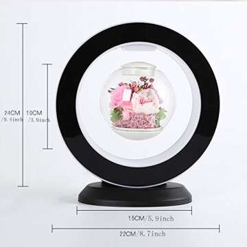 Levitating Air Bonsai Flower Lamp, Mini Sky-Garden Rotating Rose Flower Preserved Eternal Flower Magnetic Levitation Suspension Floating Flower Night Light, Gift for Valentines Day/Birthday (White)