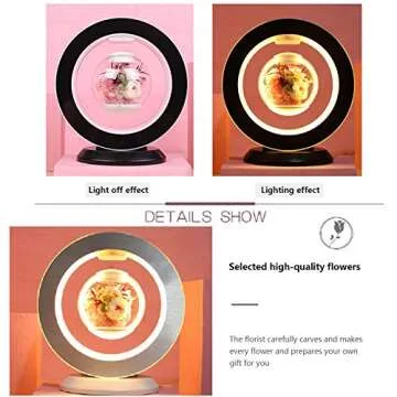 Levitating Air Bonsai Flower Lamp, Mini Sky-Garden Rotating Rose Flower Preserved Eternal Flower Magnetic Levitation Suspension Floating Flower Night Light, Gift for Valentines Day/Birthday (White)